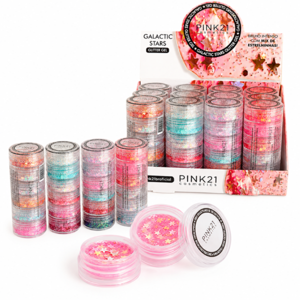 18e33b223c55ffb18bd6834cc2622241.png Pink 21 Glitter Gel Mix de Estrelas Galactic Stars - CS5458 - Box 12 Un