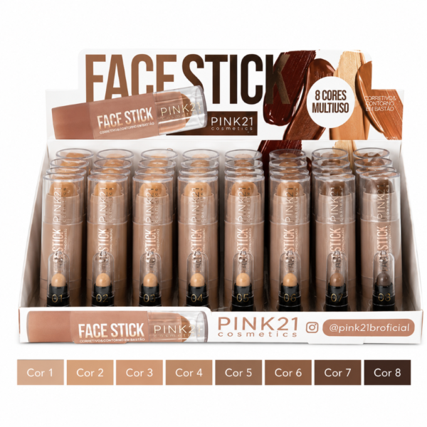 Pink 21 Face Stick Corretivo, Contorno e Base em Bastão - CS6368 - Box 24 Un