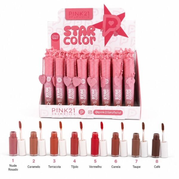 Pink 21 Star Color Batom Líquido Matte - CS6955 - Box 48 Un