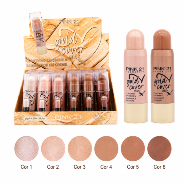 7cf44b8763e57d8d2048985d98b7b91a.png Pink 21 Contorno e Iluminador Gold Cover Stick - CS4233 - Box 24 Un