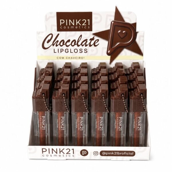 Pink 21 Chocolate Lipgloss com Chaveiro - CS6730 - Box 24 Un