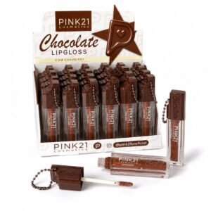b6ee74b08008bd6e587aba5ab9285500.jpg Pink 21 Chocolate Lipgloss com Chaveiro - CS6730 - Box 24 Un