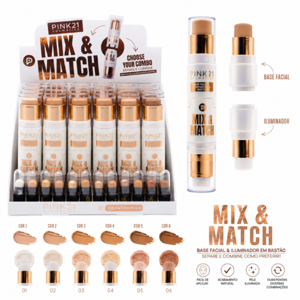 Pink 21 Mix & Match Base Facial e Iluminador em Bastão - CS6123 - Box 24 Un