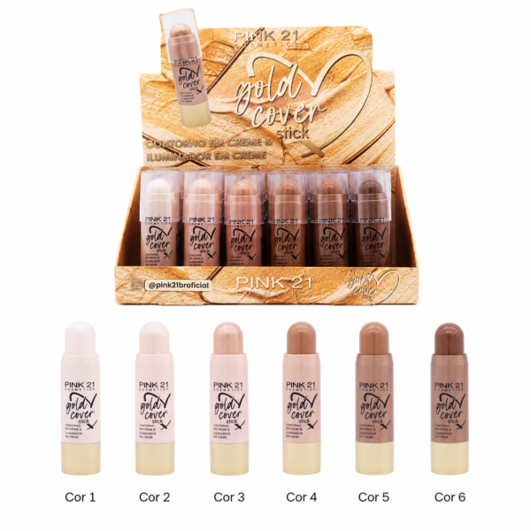 efdc28c49b7a473eb85f7826abc60f5d.png Pink 21 Contorno e Iluminador Gold Cover Stick - CS4233 - Box 24 Un