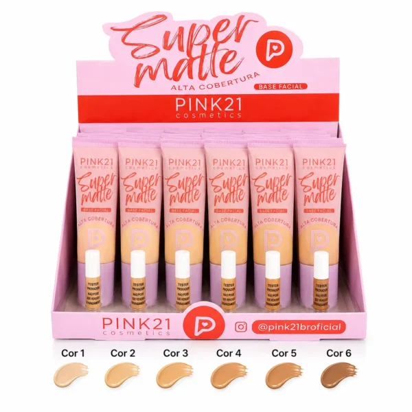8e6b6ffb5eea927d1aa6cd82d3b6e5f2.webp Pink 21 Super Matte Base Facial Alta Cobertura - CS6430 - Box 24 Un