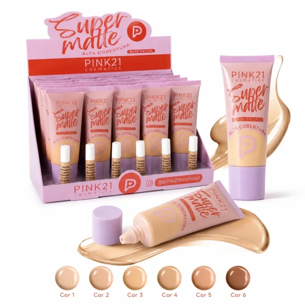8f4f304765beb209b83f06ba3a779923.webp Pink 21 Super Matte Base Facial Alta Cobertura - CS6430 - Box 24 Un
