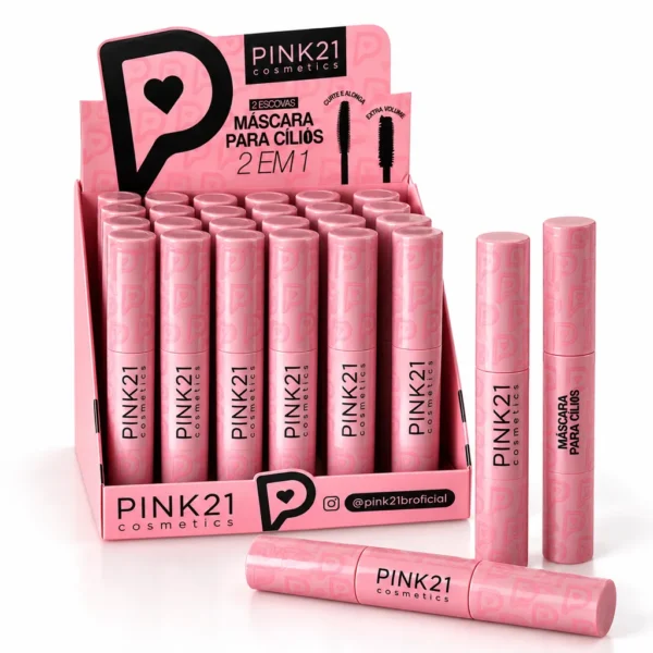 Pink 21 Máscara para Cílios 2 em 1 Extra Volume e Alonga - CS6957 - Box 24 Un