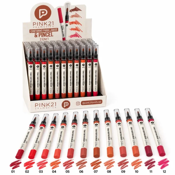 57d8e42e7824dba85b54a06f43fcd308.webp Pink 21 Contorno para Lábios & Pincel 2 em 1 - CS6578 - Box 48 Un