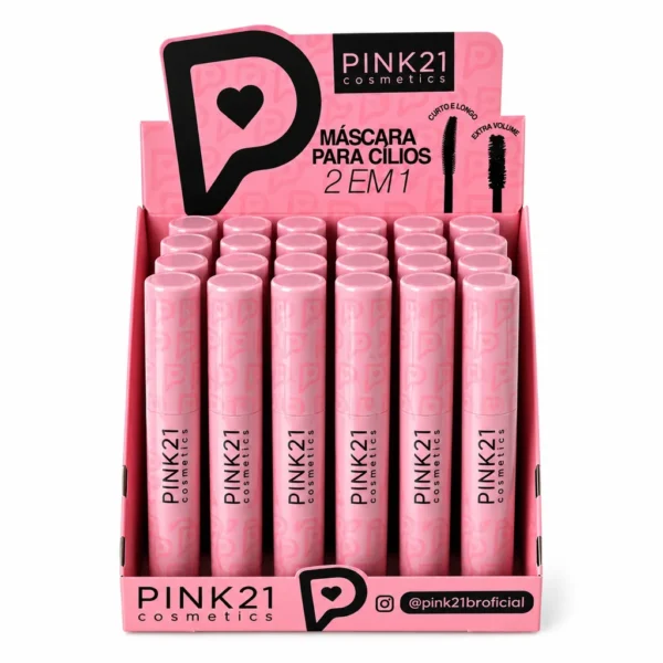 Pink 21 Máscara para Cílios 2 em 1 Extra Volume e Alonga - CS6957 - Box 24 Un