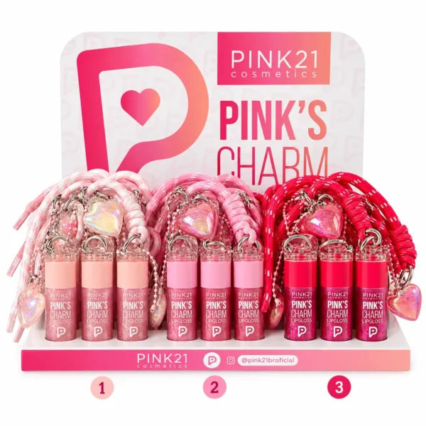 Pink 21 Pinks Charm Lipgloss com Chaveiro para Celular - CS7088 - Box 24 Un