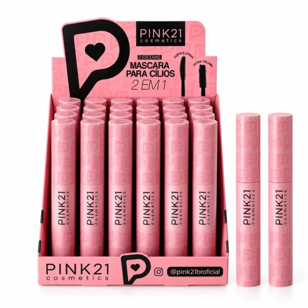 Pink 21 Máscara para Cílios 2 em 1 Extra Volume e Alonga - CS6957 - Box 24 Un