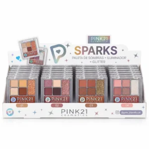 Pink 21 Sparks Paleta de Sombras + Iluminador + Glitter - CS6473 - Box 24 Un