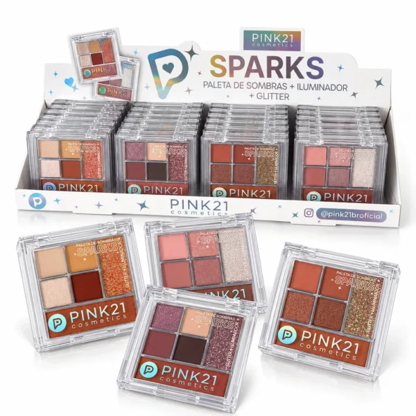 ec0b3dfc8211090a6e12a79e1ca227b5.webp Pink 21 Sparks Paleta de Sombras + Iluminador + Glitter - CS6473 - Box 24 Un