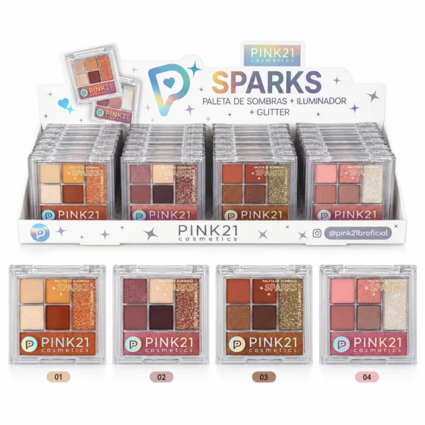 ee667955aaf7625bf104e5e82d074fd6.webp Pink 21 Sparks Paleta de Sombras + Iluminador + Glitter - CS6473 - Box 24 Un